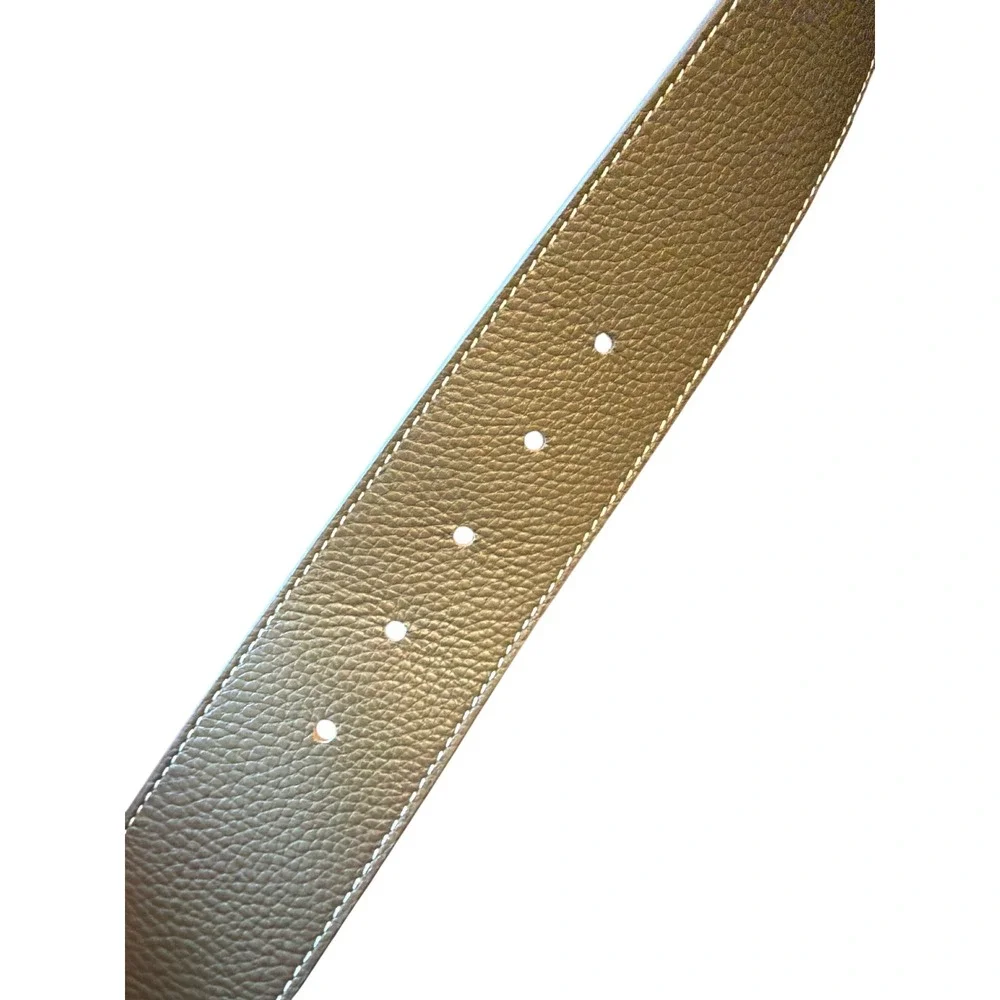 Talbots Belt Green Pebbled Leather Round Buckle VN5312 Wide Contrast Stitch L